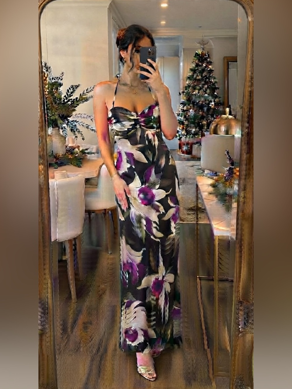 Ted Baker 100% Silk Floral Corset Halter Maxi Gown Formal Size 2 (US 4-6)